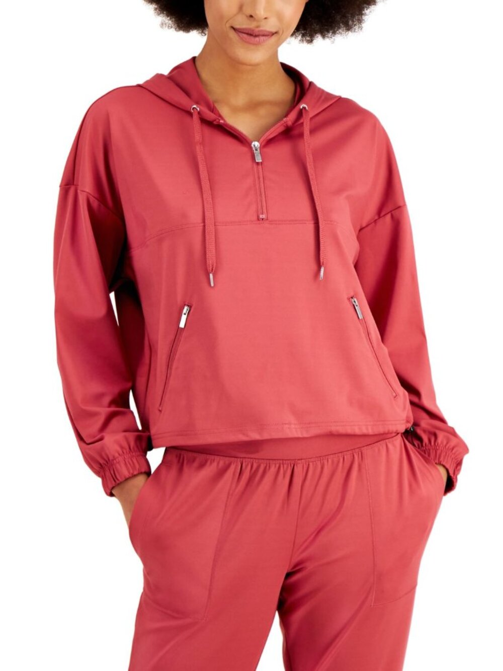 Ideology Womens Activewear Cropped Quarter-Zip Hoodie